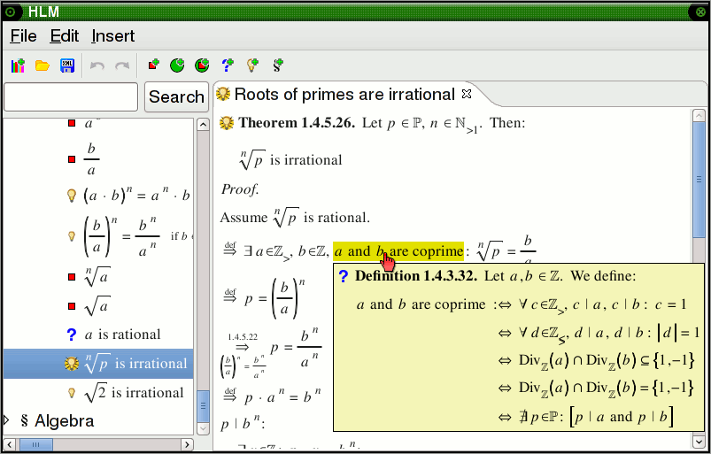 Proof with highlighted definition and preview