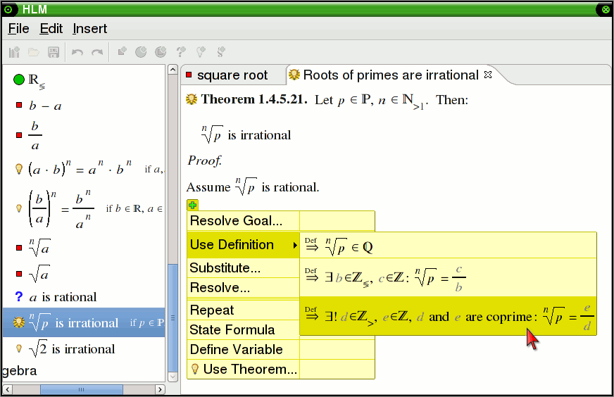 Entering a proof step