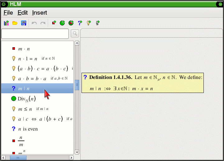 Tree with definitions and theorems, with preview